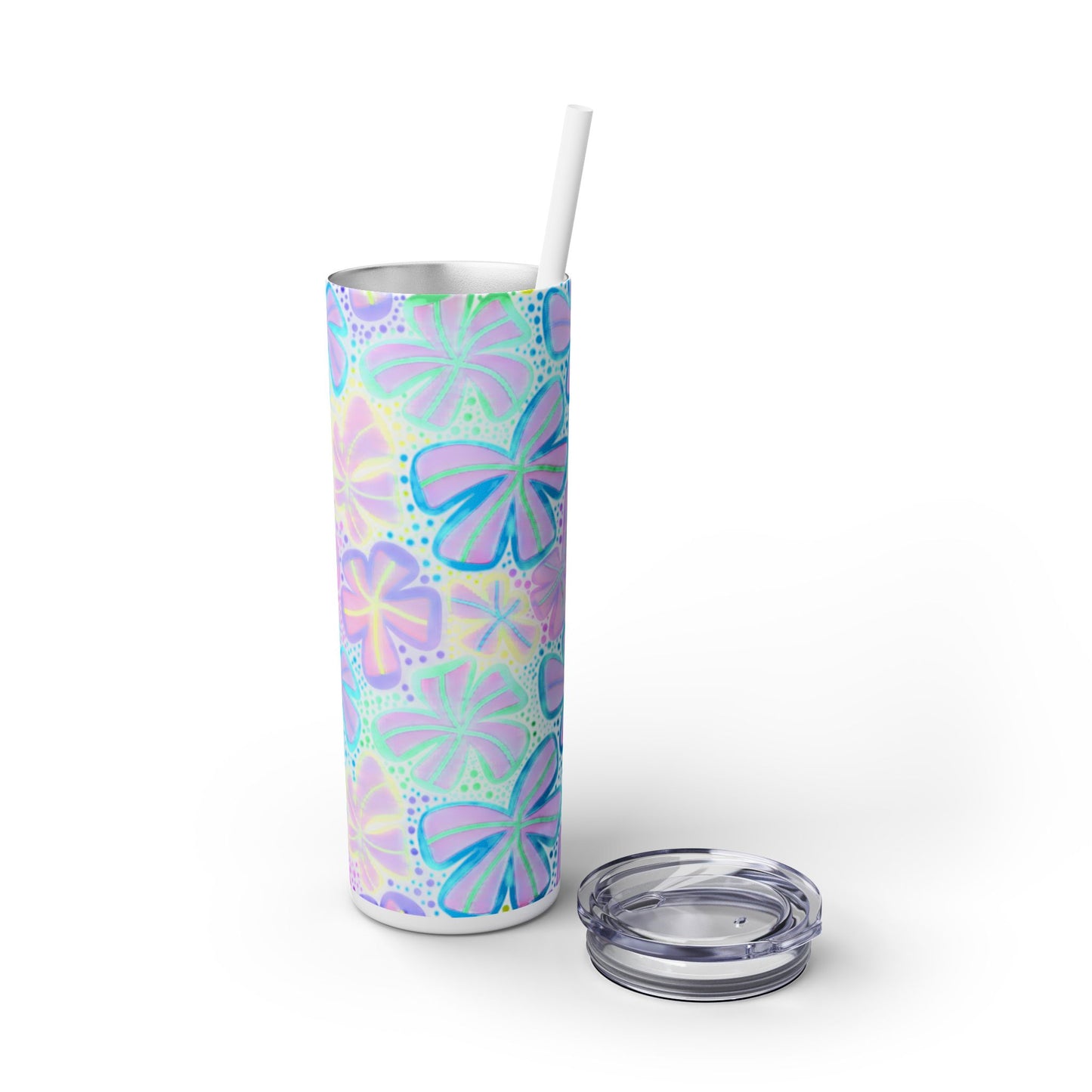 Pastel Butterfly Tumbler, 20oz Drinkware, Spring Decor, Cute Gift for Her, Eco-Friendly Cup, Floral Water Bottle