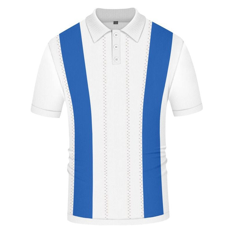 Summer short sleeved knitted sweater with white stripes slim fit business POLO shirt Father's Day gift