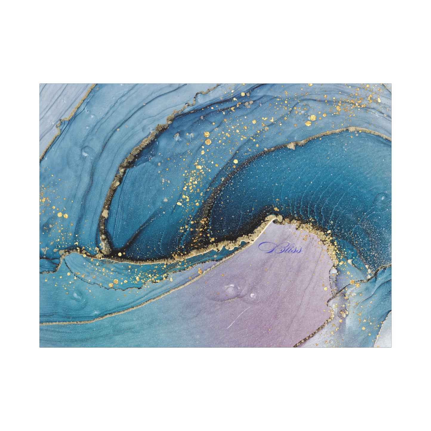 Canvas Wall Art, Abstract Ocean Wave, Modern Decor, Home Office, Gift for Her, Blue Gold Artwork, Living Room Wall Decor