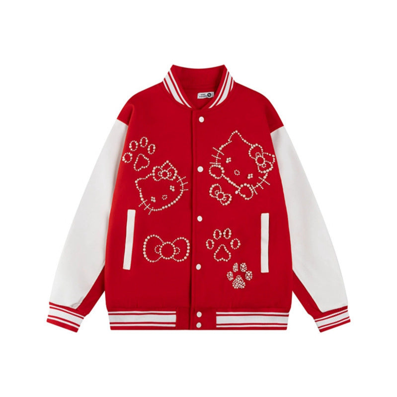 Hello Kitty Pearl Embroidered Baseball Jacket