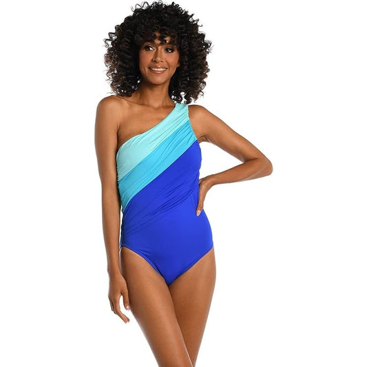 NWT New La Blanca Womens Size 4 Tummy Control Single Shoulder One Piece Swimsuit