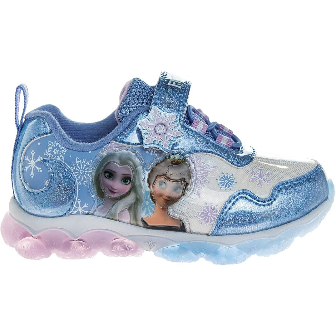 Disney Frozen Girls Size 8 Blue Light Up Princess Anna and Elsa Hook Loop Shoes