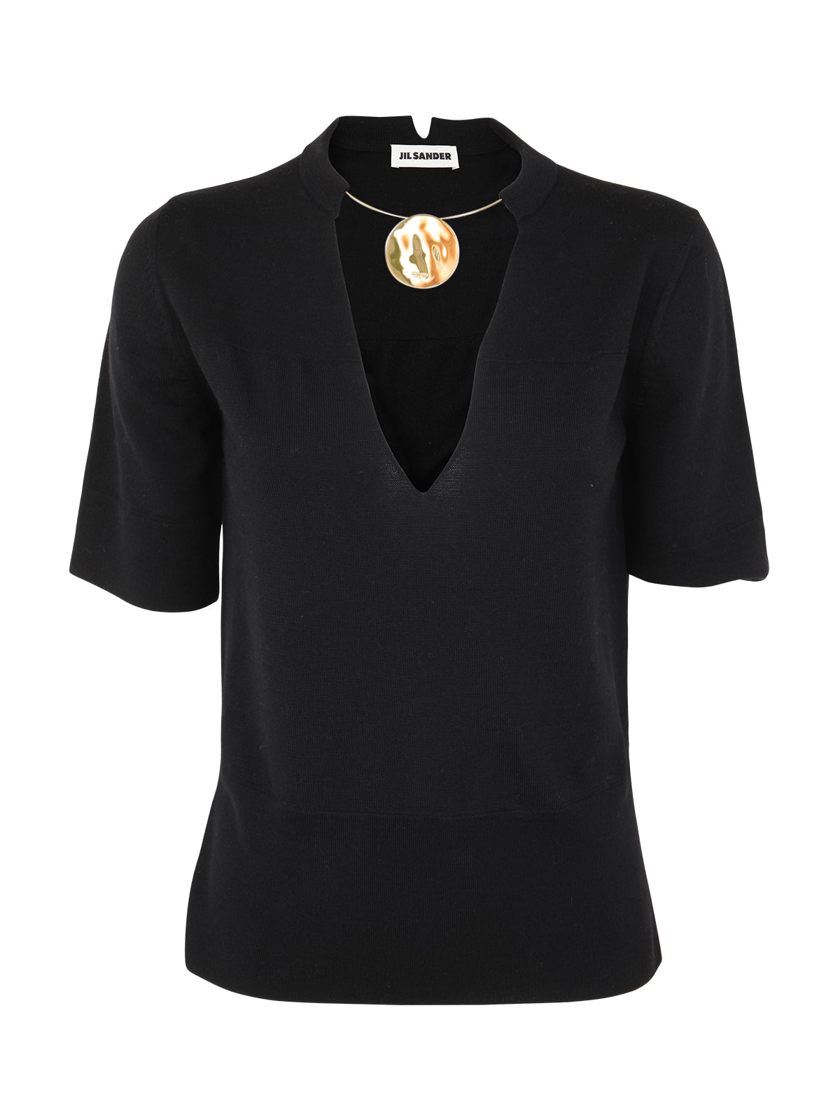Jil Sander Women Crew Neck Short Sleeve Knit With Integrated Jewel Necklace