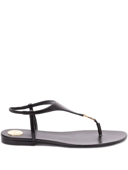Saint Laurent Women Smooth Leather Cassandra Triangular Upper Flat Sandals