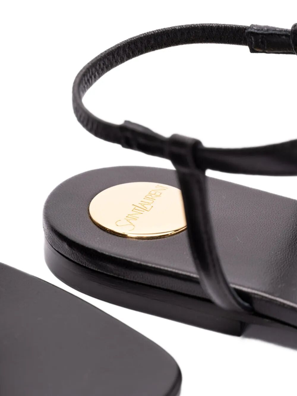 Saint Laurent Women Smooth Leather Cassandra Triangular Upper Flat Sandals