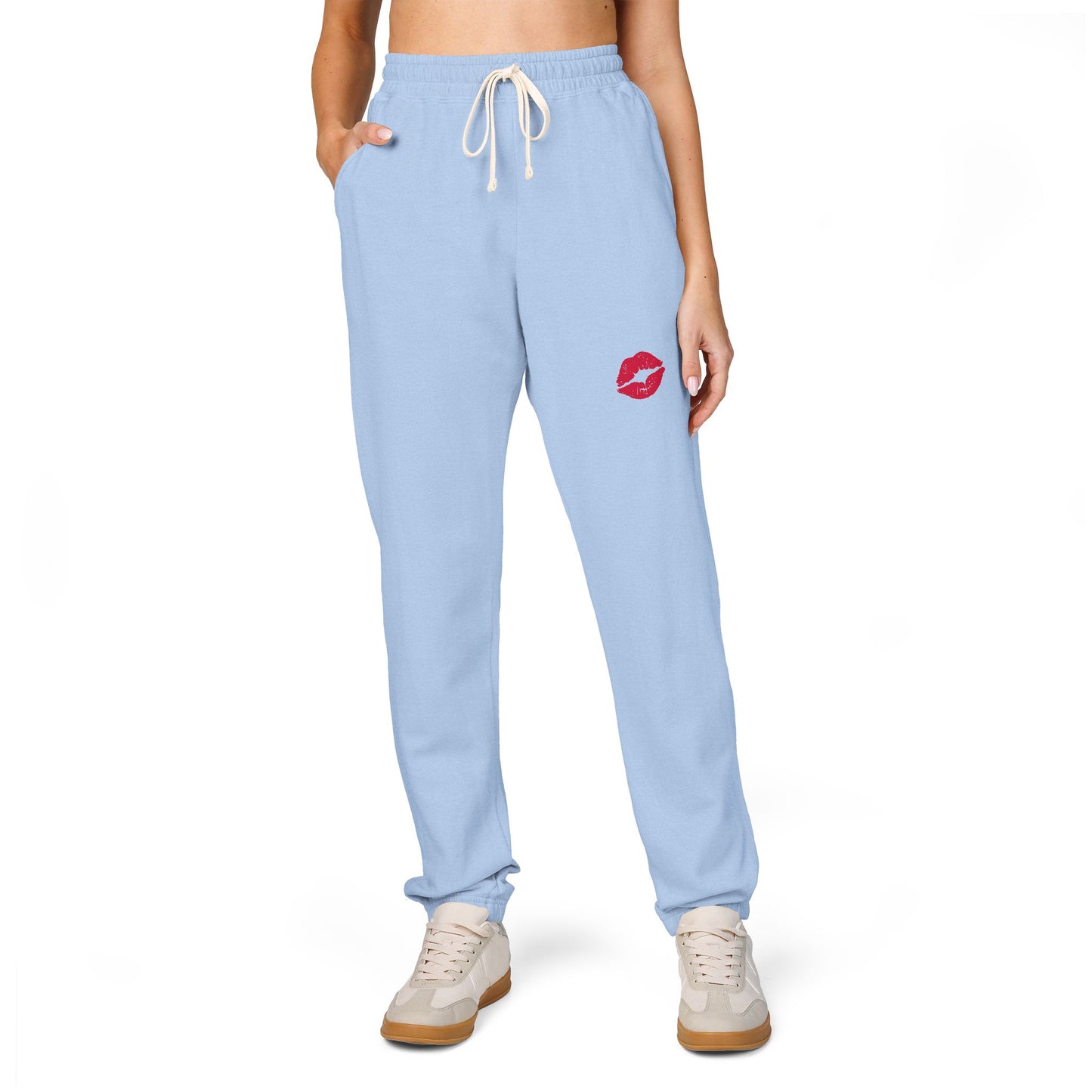 Cozy Fleece Kiss Print Sweatpants, Relaxed Lounge Pants, Unisex Stylish Joggers, Perfect for Casual Days, Gift for Friends, Comfortable Home Wear