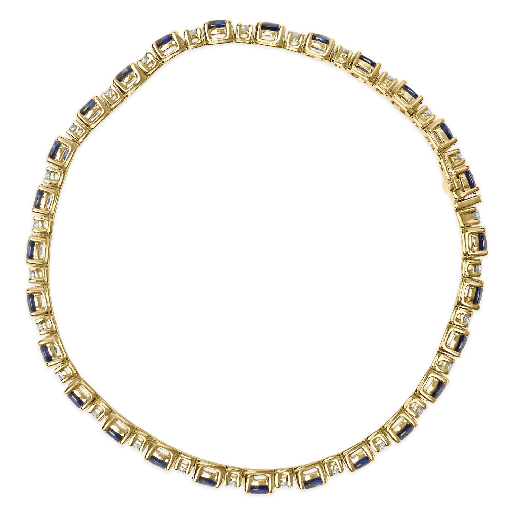 18K Yellow Gold 3/4 Cttw Diamond and 5 1/3 Cttw Oval Blue Sapphire Alternating Link Bracelet (G-H Color, VS1-VS2 Clarity)  - 7.25" Inches-3