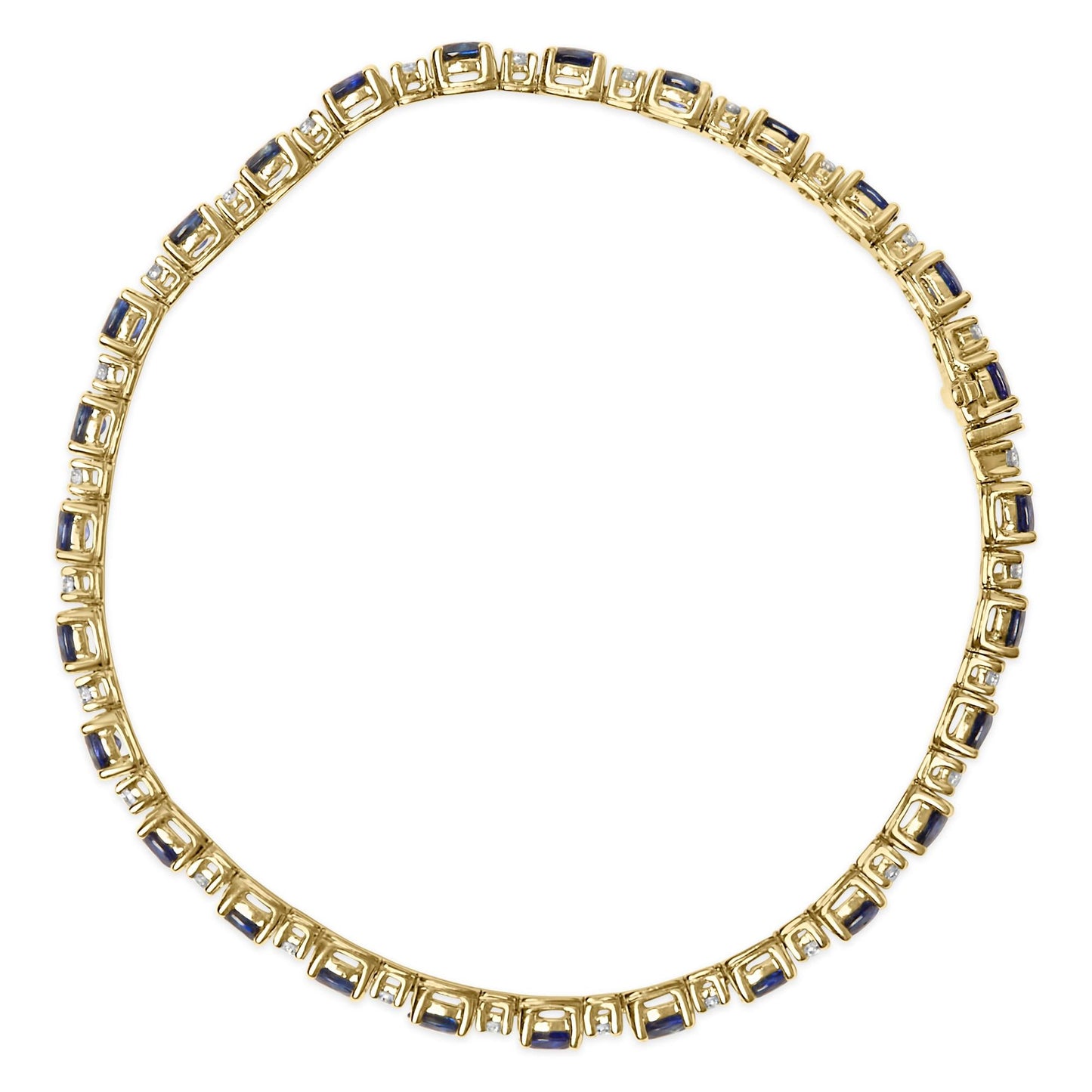 18K Yellow Gold 3/4 Cttw Diamond and 5 1/3 Cttw Oval Blue Sapphire Alternating Link Bracelet (G-H Color, VS1-VS2 Clarity)  - 7.25" Inches-3