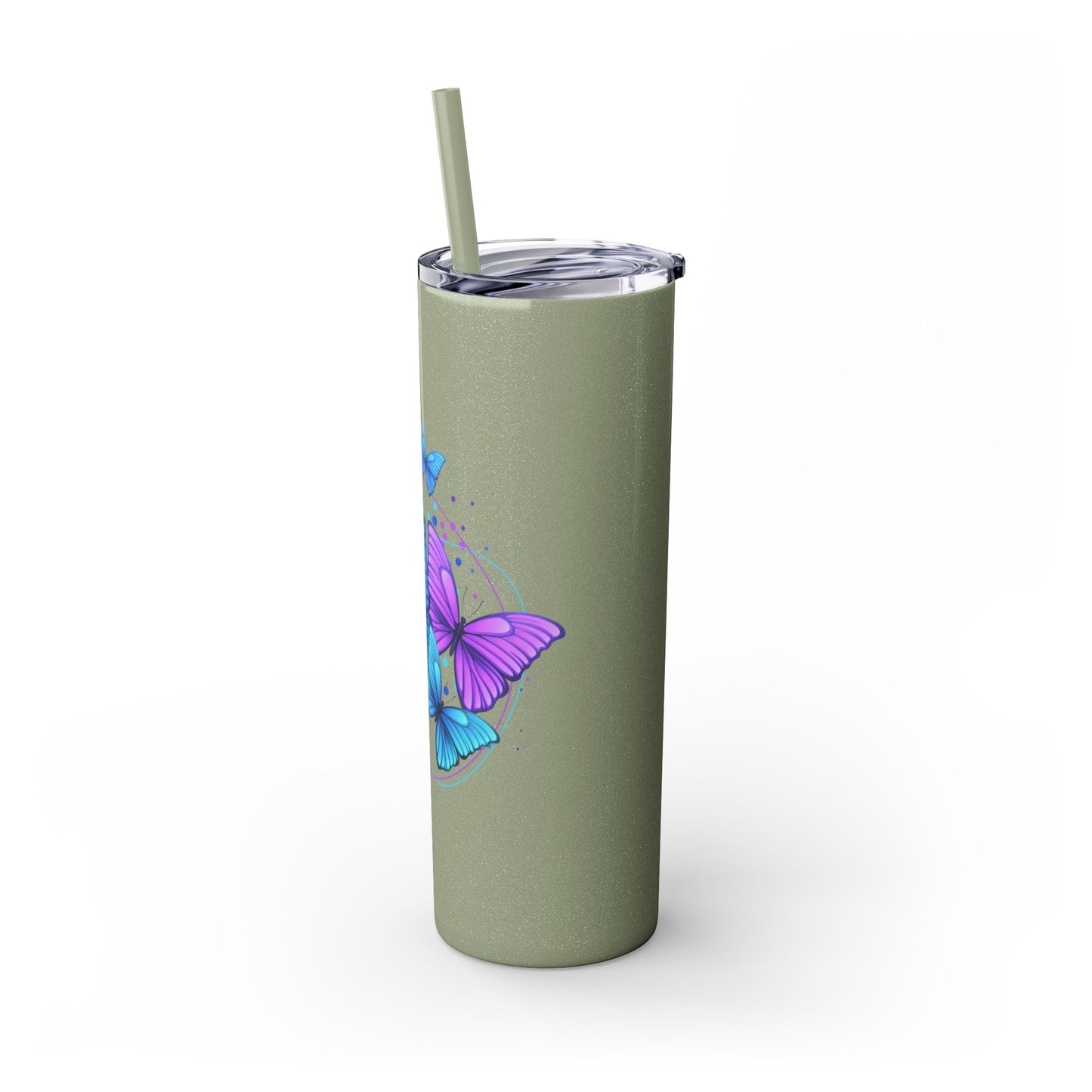 Butterfly Design Skinny Tumbler with Straw - 20oz Travel Mug