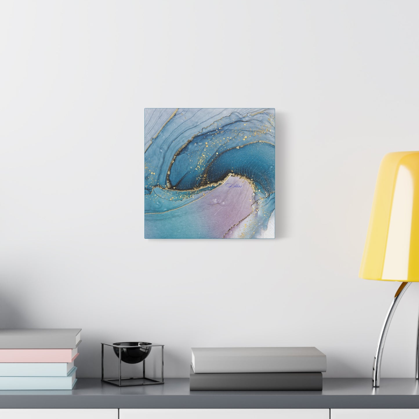 Canvas Wall Art, Abstract Ocean Wave, Modern Decor, Home Office, Gift for Her, Blue Gold Artwork, Living Room Wall Decor