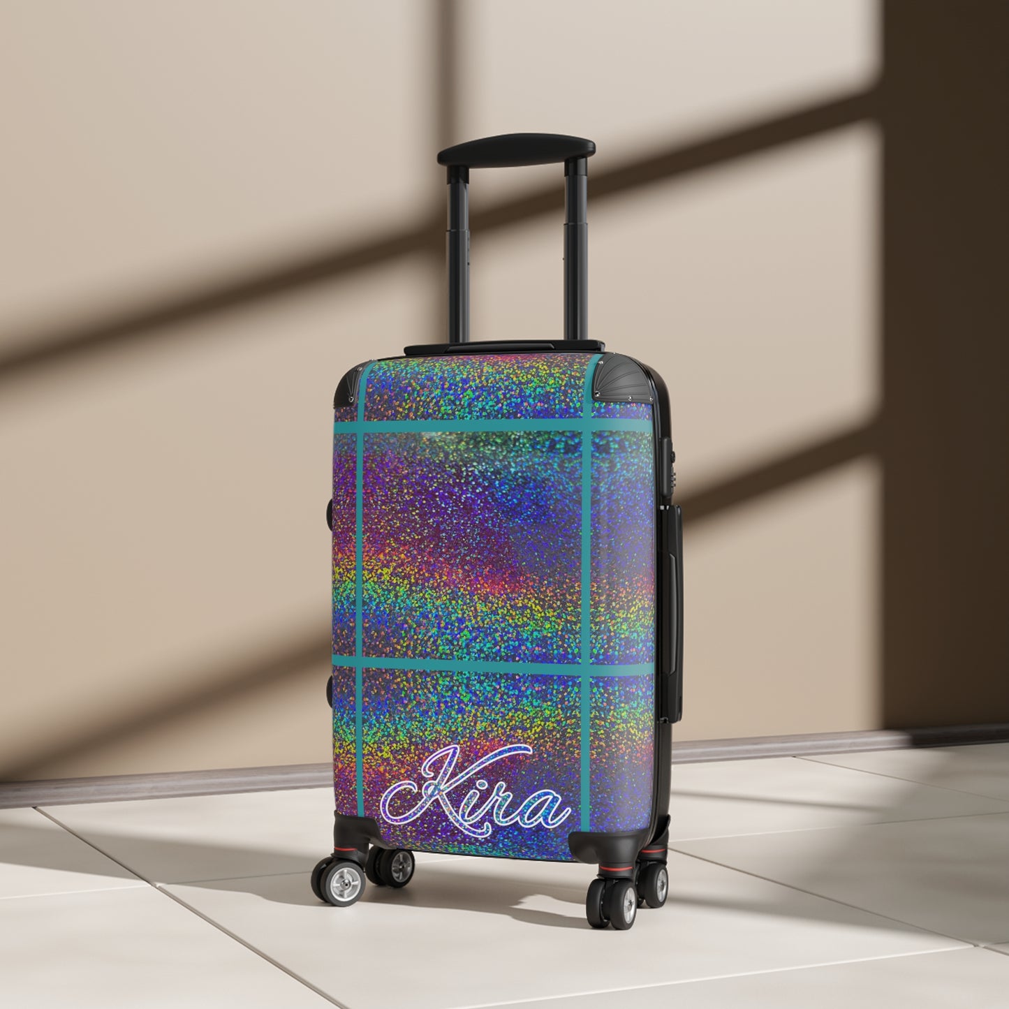 Personalized Name Holographic Glitch Pattern Print Suitcase Colorful Travel Luggage: WARNING - May Cause Uncontrollable Compliments