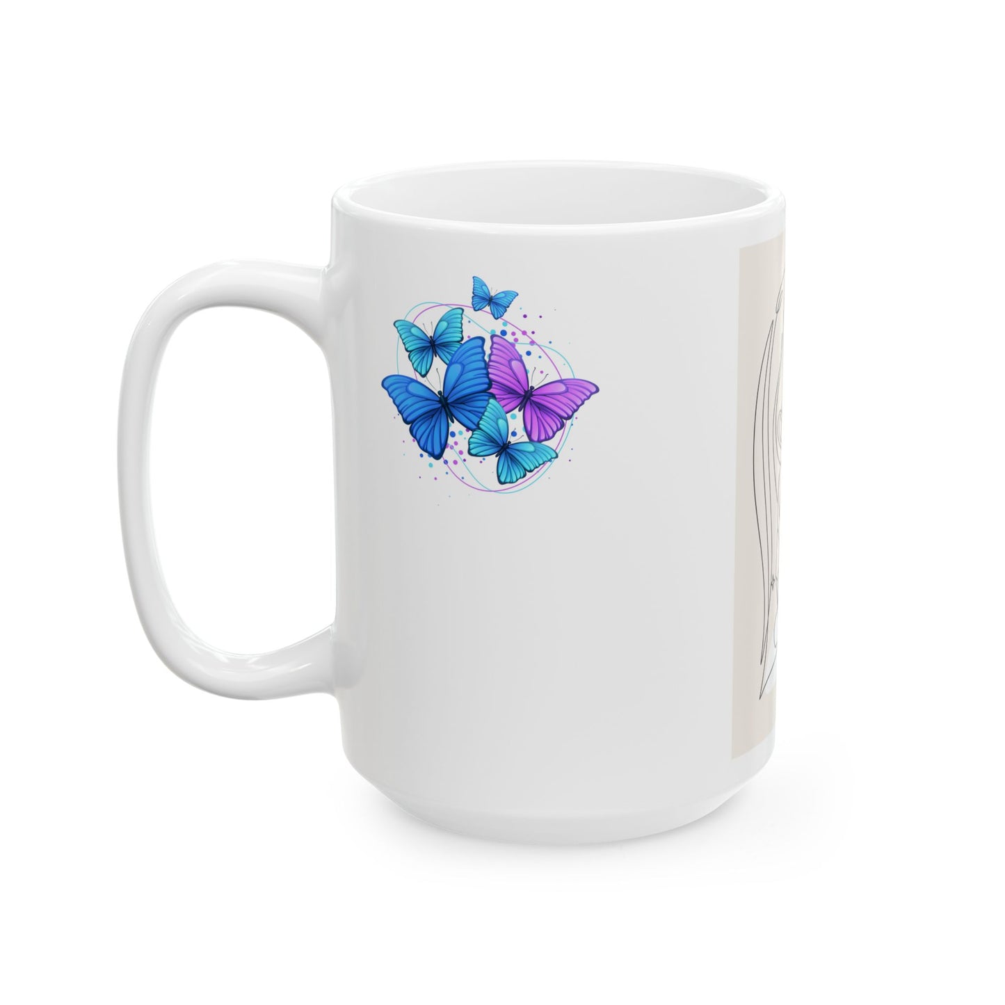 Artistic Butterfly Crystal Woman Ceramic Mug - Modern Line Art, Butterfly Design, Cute Gift, Home Decor, Coffee Lover, Artistic Print