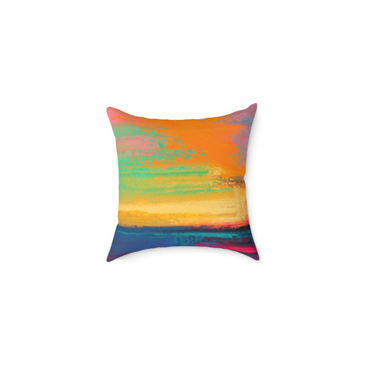 Vibrant Sunset Square Poly Canvas Pillow | Colorful Home Decor, Boho Chic, Gift for Her, Living Room Accent, Cozy Vibes