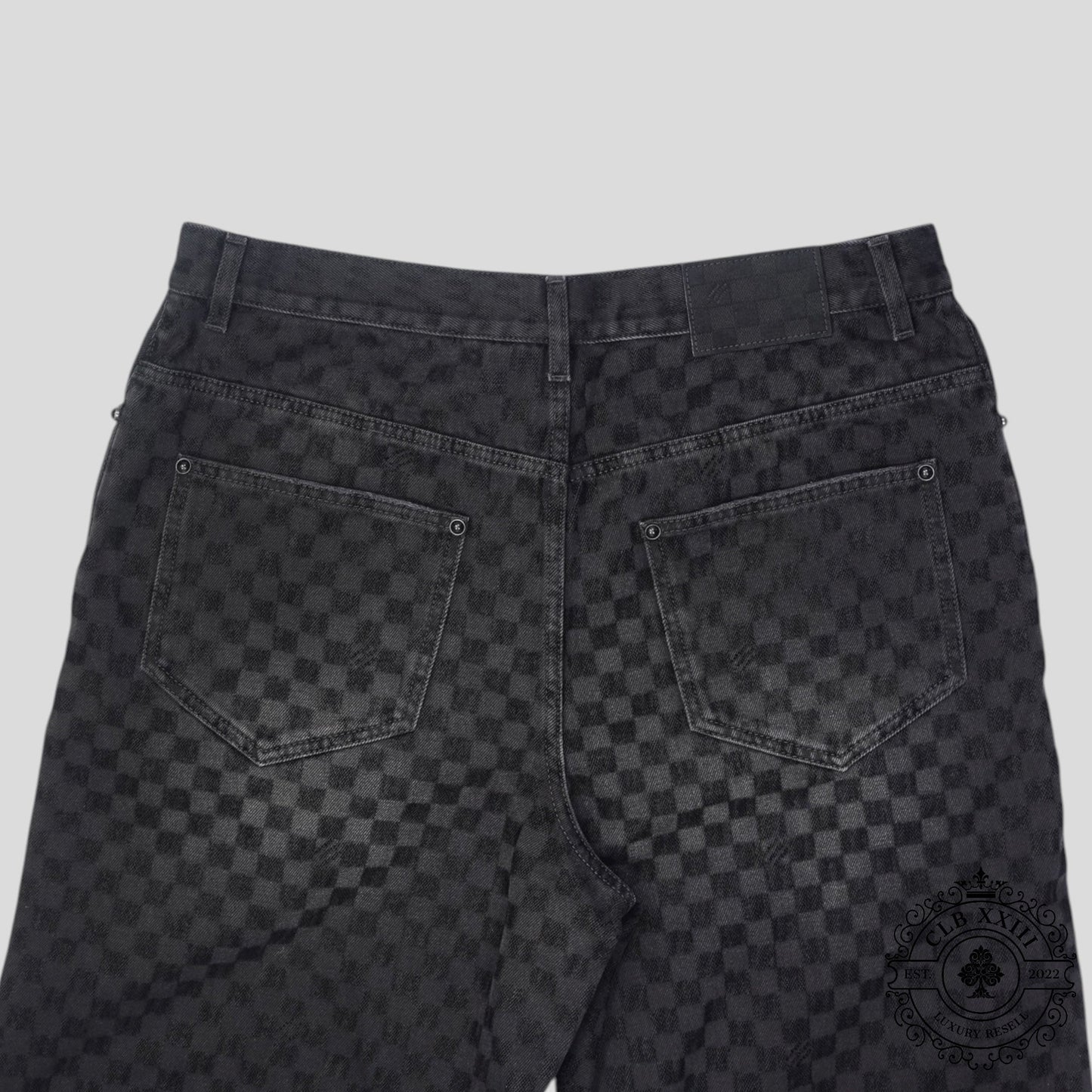 Louis Vuitton Damier Ultrablack Flocked Wide Leg Denim Pants in Black