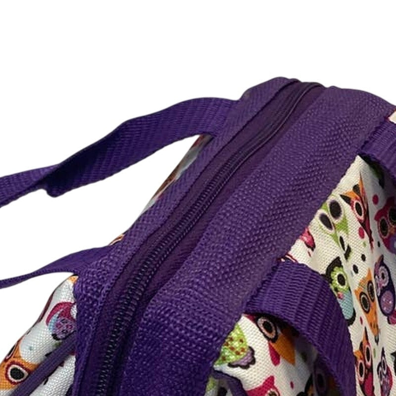 Fit & Fresh Zip Top Owl Bird Print Double Handle Thermal Lunch Bag Tote