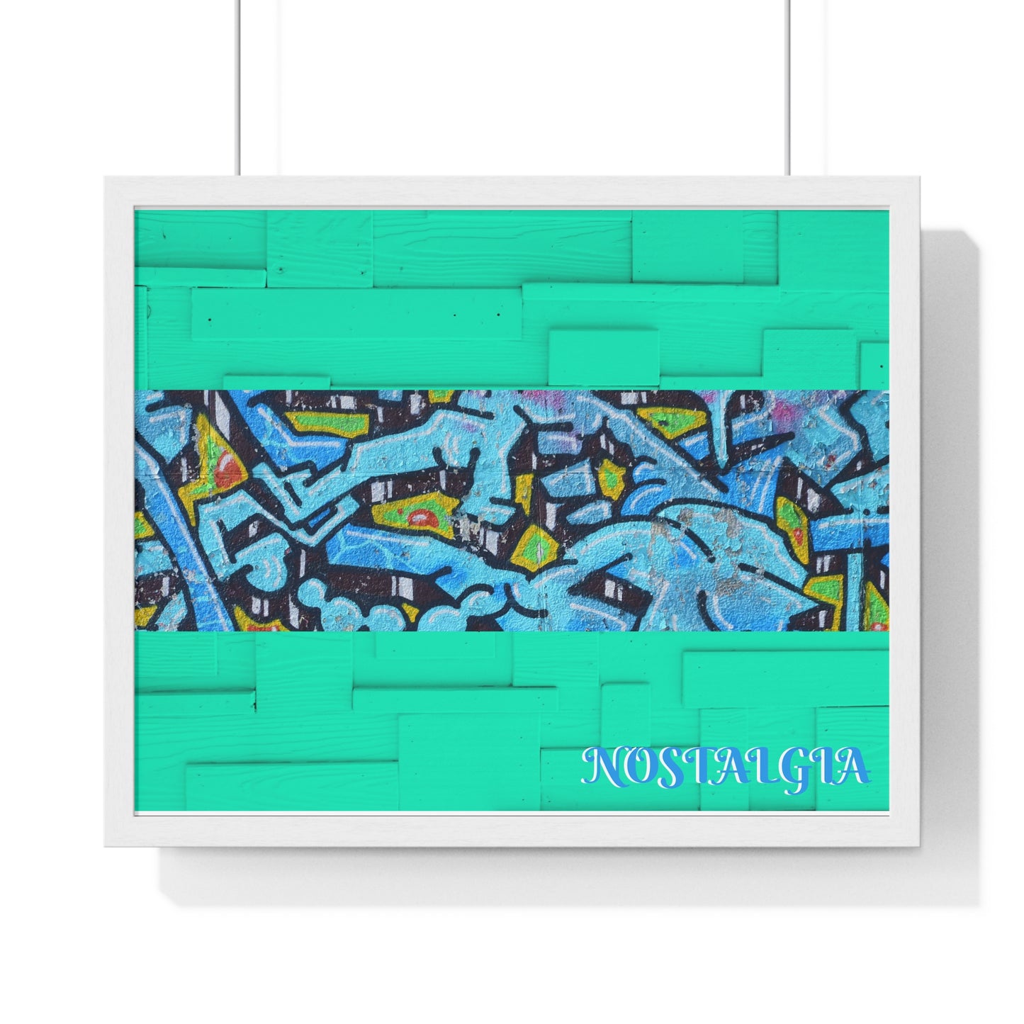 Nostalgia Graffiti Horizontal Framed Poster — Teal Urban Street Art Print