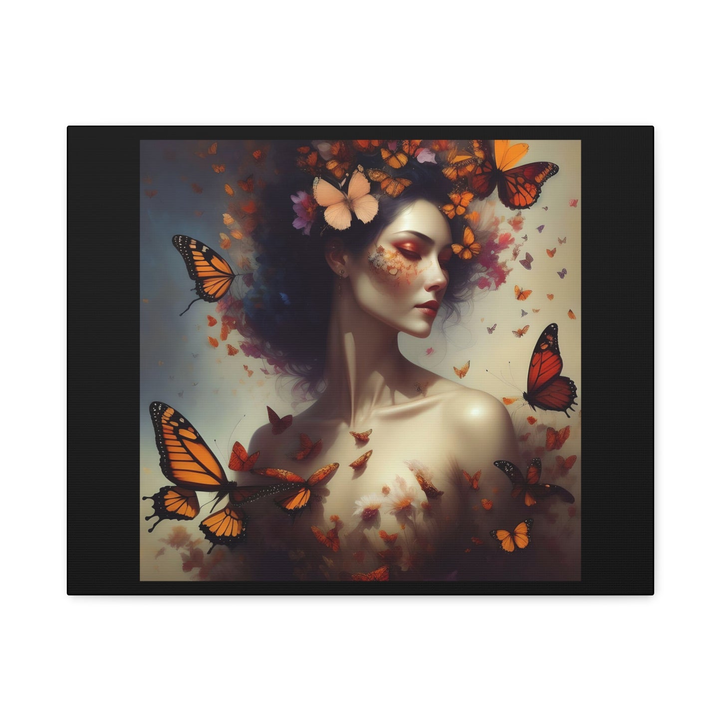 Canvas Wall Art - Butterfly Woman Print, Floral Home Decor, Unique Gift for Nature Lovers, Birthday Decoration, Whimsical Art