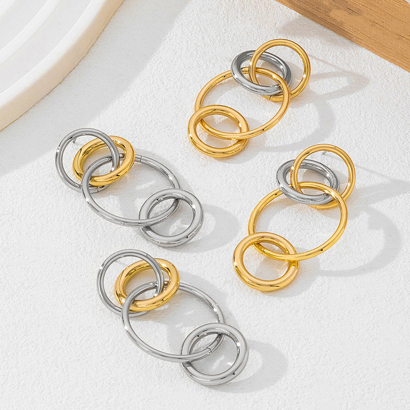 Wholesale Trendy Interlinked Multi-Ring Drop Earrings, New Niche Versatile Fashion Earrings For Women