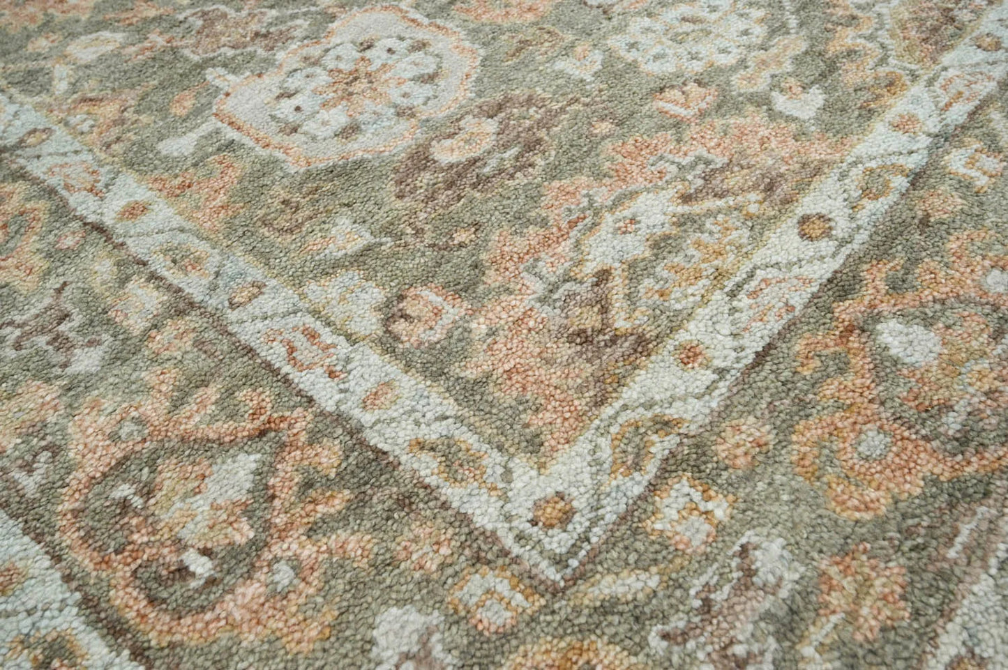 LoomBloom 8x10 Traditional Moss Hand Knotted Wool Turkish Oushak Oriental Rug-3