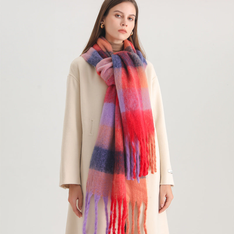 New Luxury Winter Soft Head Wraps Plaid Scarf Shawls Cashmere  Warm Cashmere Scarves Rainbow For Women