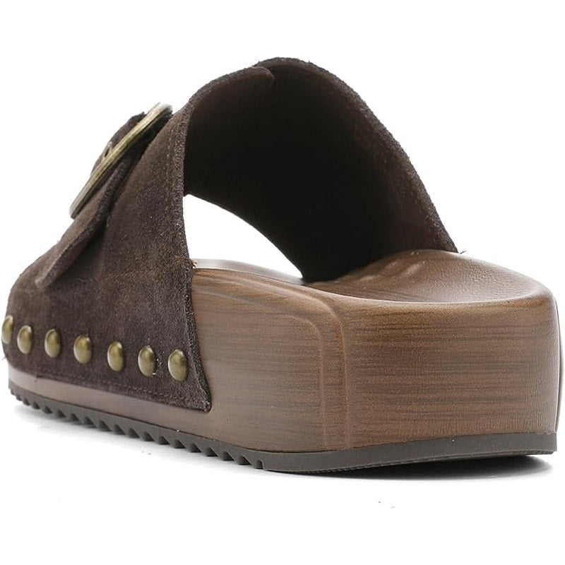 New Ubfen Womens 6.5 Brown Faux Suede Slide On Buckle Cushioned Platform Sandals