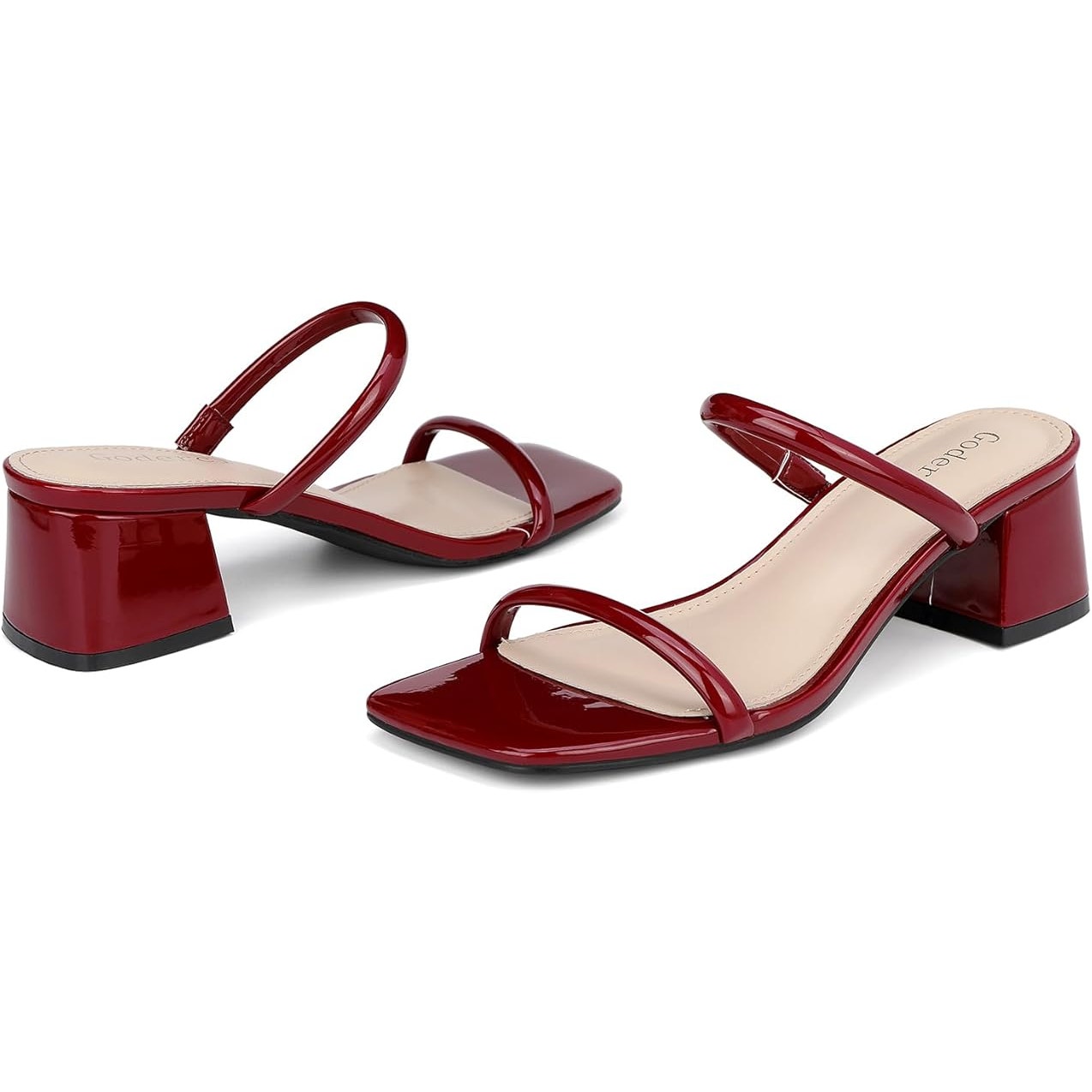 New Goderci Womens Size 10 Burgundy 2" Chunky Block Heel Square Open Toe Shoes