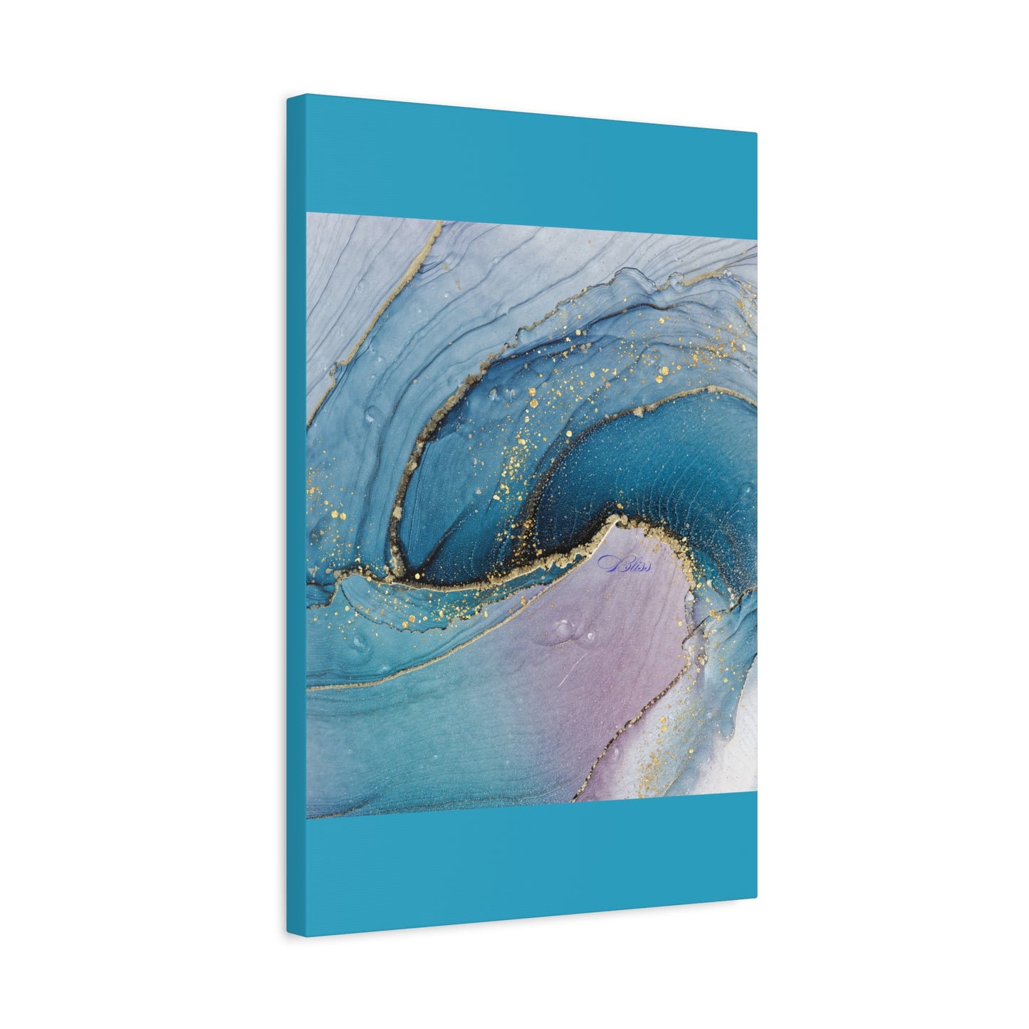Canvas Wall Art, Abstract Ocean Wave, Modern Decor, Home Office, Gift for Her, Blue Gold Artwork, Living Room Wall Decor