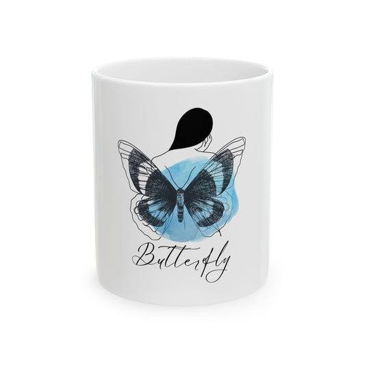 Butterfly Reflection Ceramic Mug, Inspirational Coffee Cup, Nature Lover Gift, Butterfly Decor, Unique Tea Mug