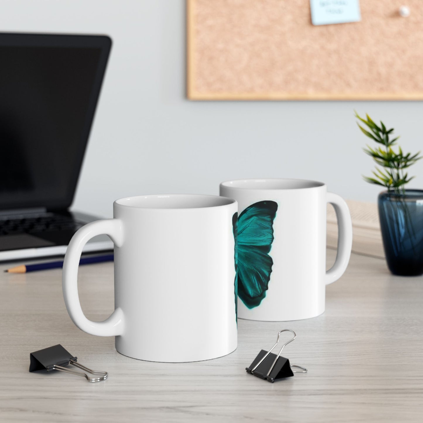 Beautiful Turquoise Butterfly Ceramic Mug - 11oz & 15oz, Nature Lover Gift, Decorative Drinkware, Boho Kitchen Decor, Birthday Present