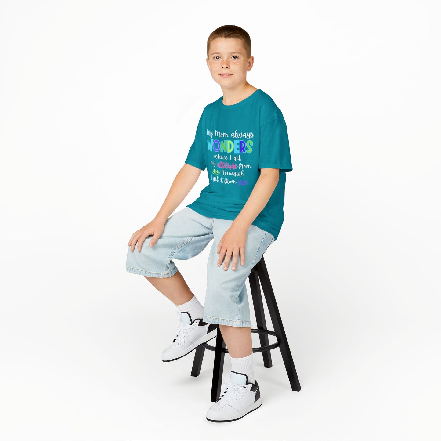 Colorful Kids Tee: 'My Mom Wonders Where I Get My Attitude From' | Fun Gift for Birthdays, Holidays, Everyday Wear, Unique Kids Apparel