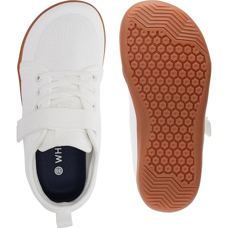 New Whitin Girls 12 White Canvas Hook Loop Wide Toe Box Zero Drop Sneaker Shoes