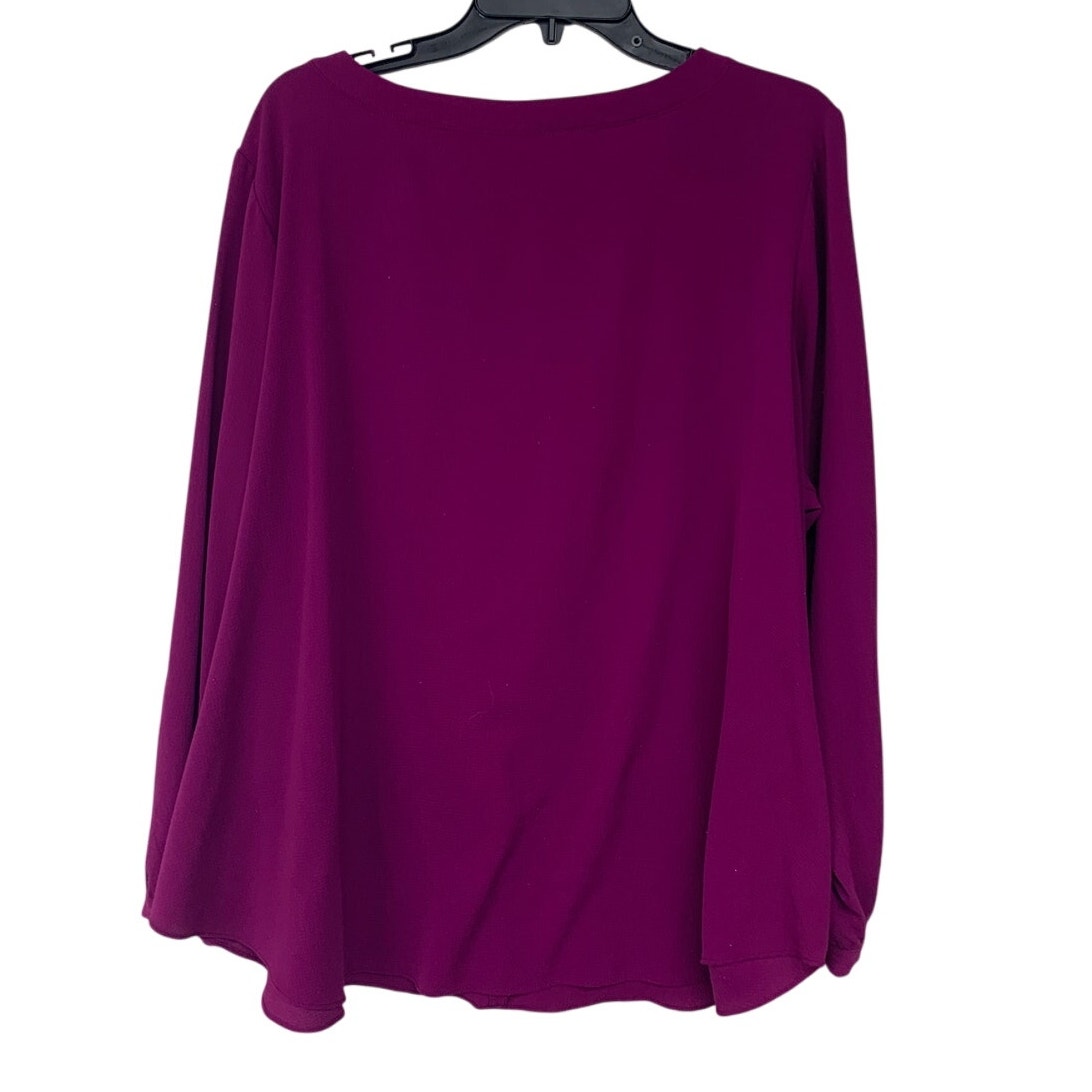 Avenue Womens 22/24 Dark Magenta PolySpandex Long Sleeve Key Hole Blouse