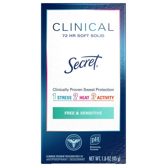 Secret Clinical Strength Soft Solid Antiperspirant And Deodorant - Free & Sensitive - 1.6oz
