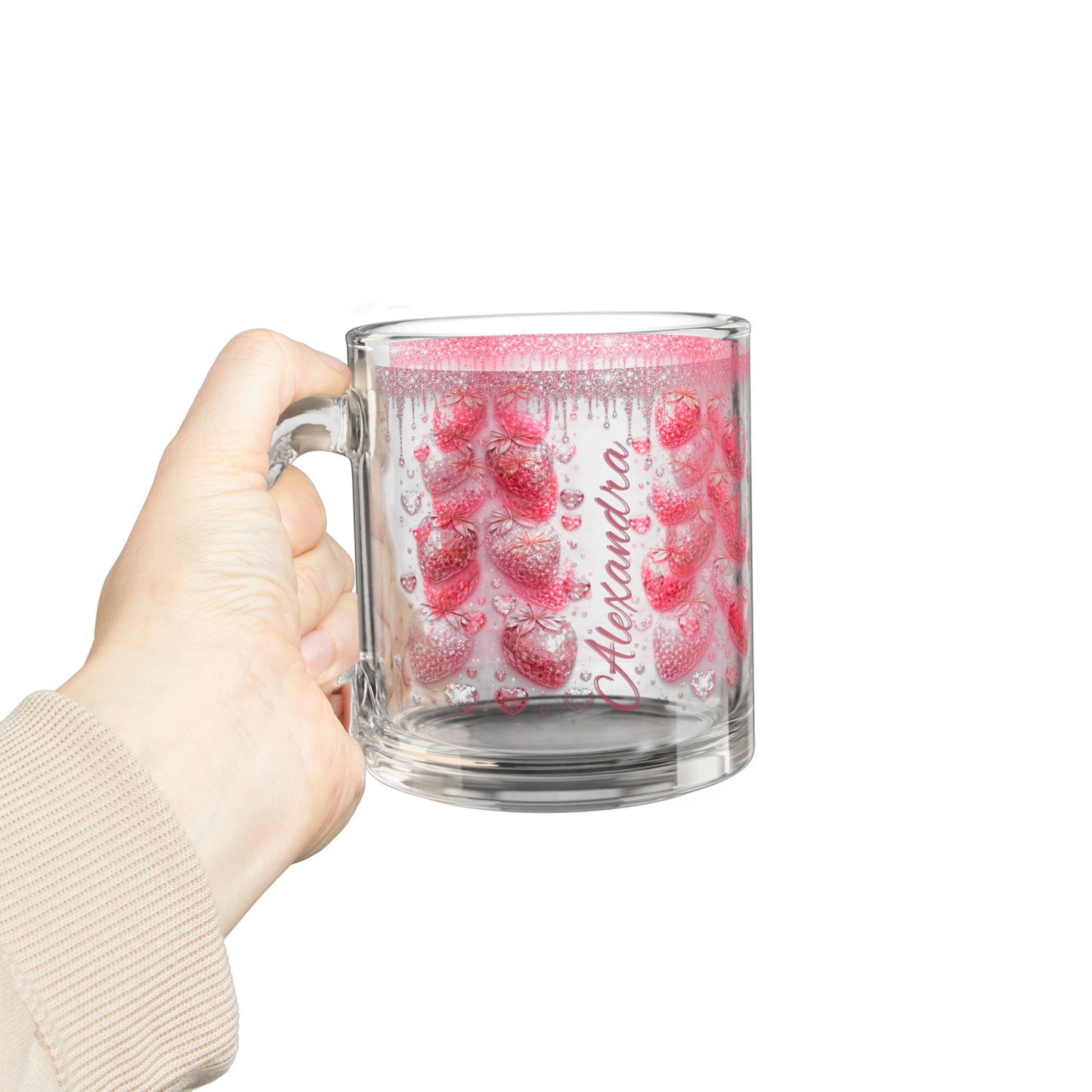 Strawberry Print Glass Mug, 10oz