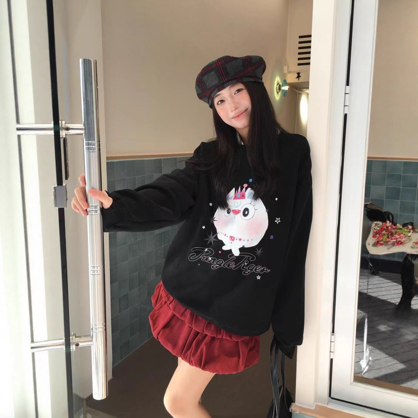 Casual Loose Hoodie with Hello Kitty Print for Women