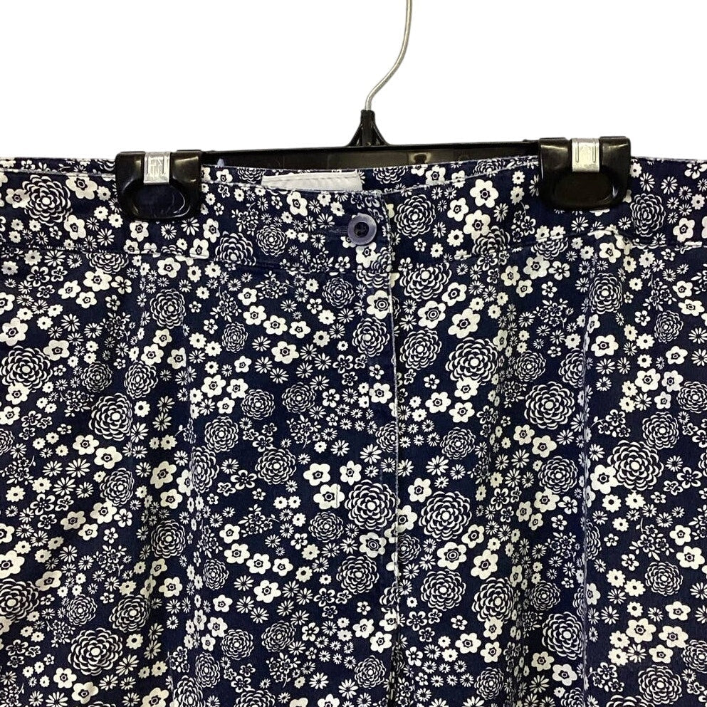 Liz Claiborne Sport Plus Size 14 100% Cotton Floral Navy White Cropped Pants
