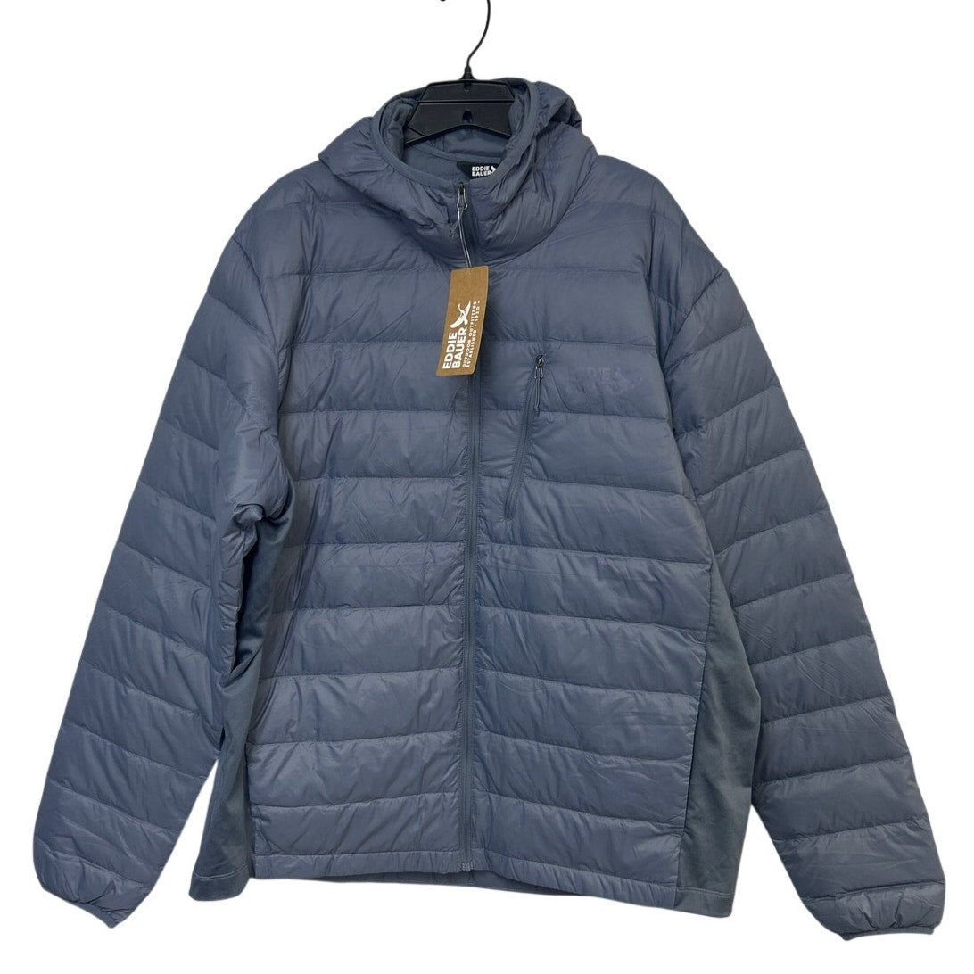 New Eddie Bauer Mens XL Blue Hooded Zip Up Soft Packable 550 Down Puffer Jacket