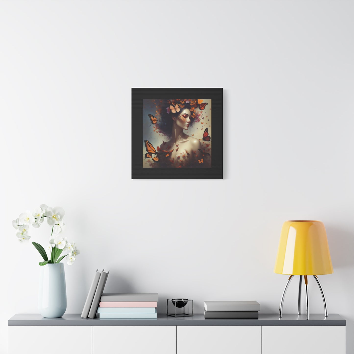 Canvas Wall Art - Butterfly Woman Print, Floral Home Decor, Unique Gift for Nature Lovers, Birthday Decoration, Whimsical Art