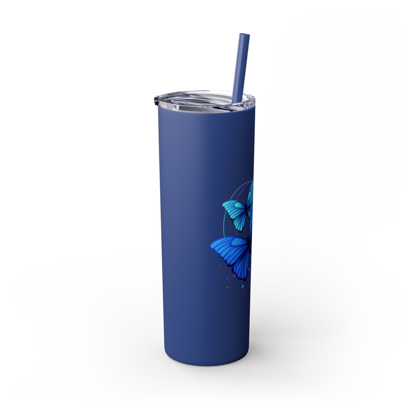Butterfly Design Skinny Tumbler with Straw - 20oz Travel Mug