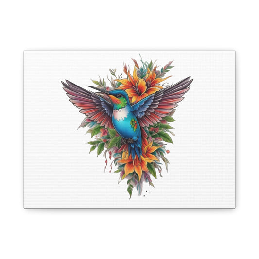 Vibrant Hummingbird Canvas Wall Art, Colorful Nature Decor, Botanical Print, Gift for Bird Lovers, Home Wall Decor, Tropical Artwork