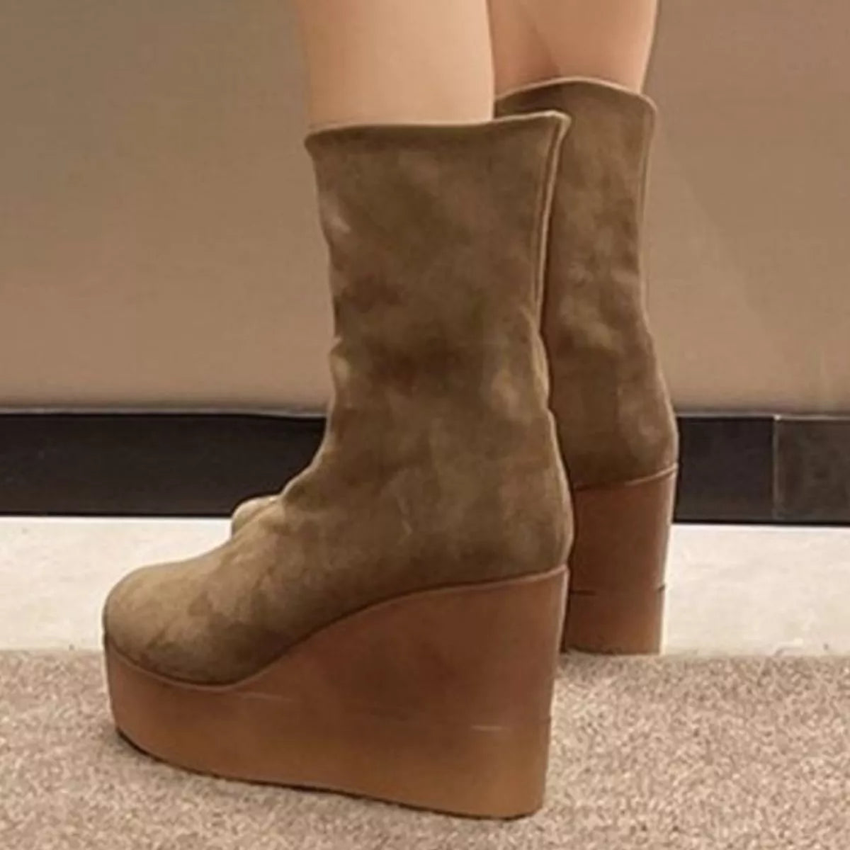 Round Toe Wedge Boots