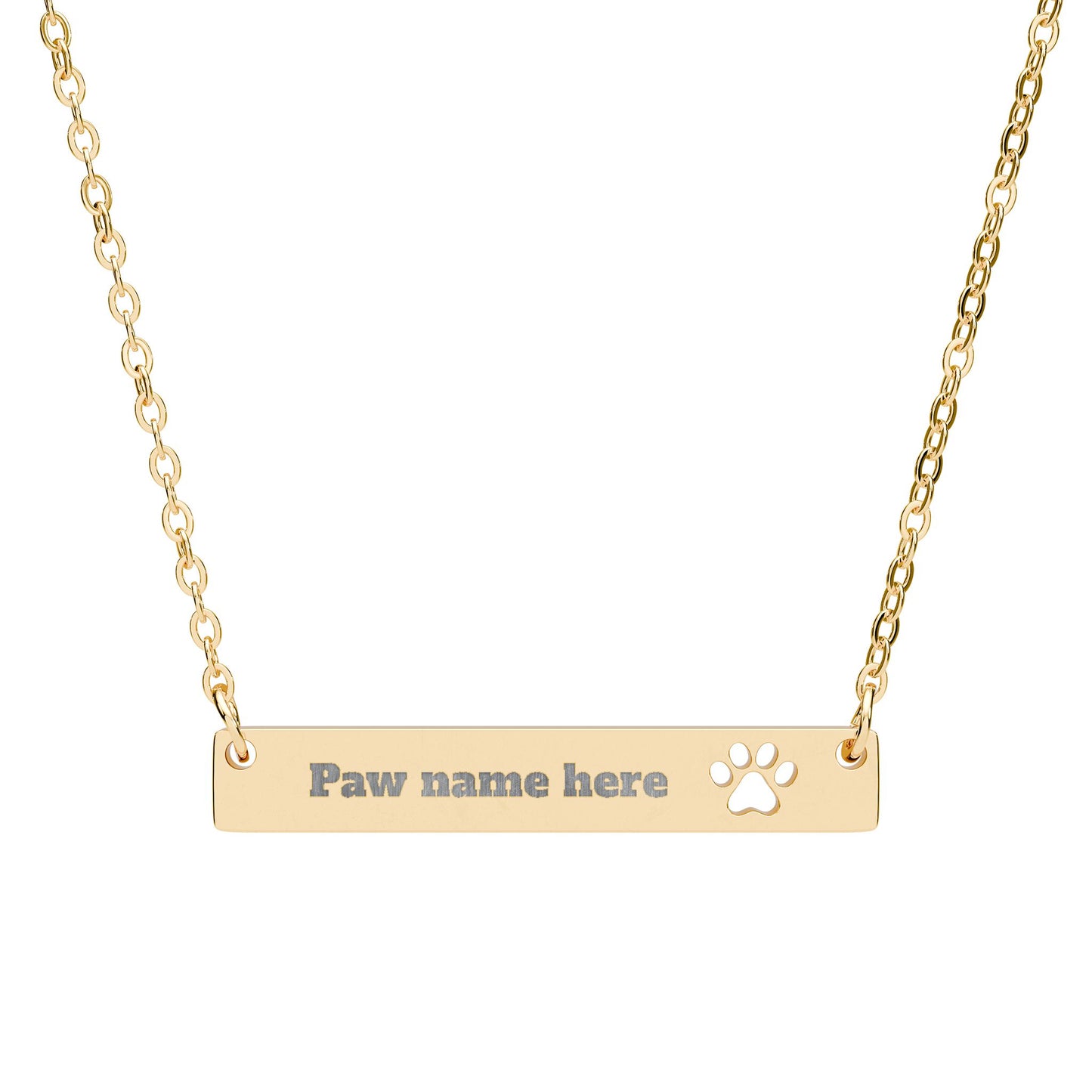Engraved Paw Bar Necklace, Pet Lover Jewelry, Personalized Name Necklace, Dog Cat Memorial Gift, Custom Animal Charm