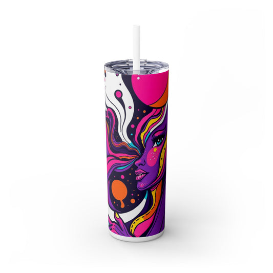 Colorful Cosmic Skinny Tumbler, 20oz, Trendy Drinkware, Space Art Tumbler, Gift for Her, Reusable Straw Cup, Boho Decor