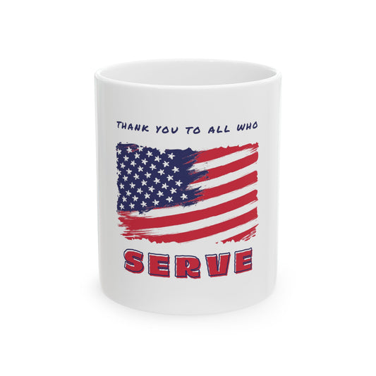 Patriotic Thank You Ceramic Mug | Veteran Appreciation | American Flag Coffee Cup | Military Service Gift | 11oz & 15oz