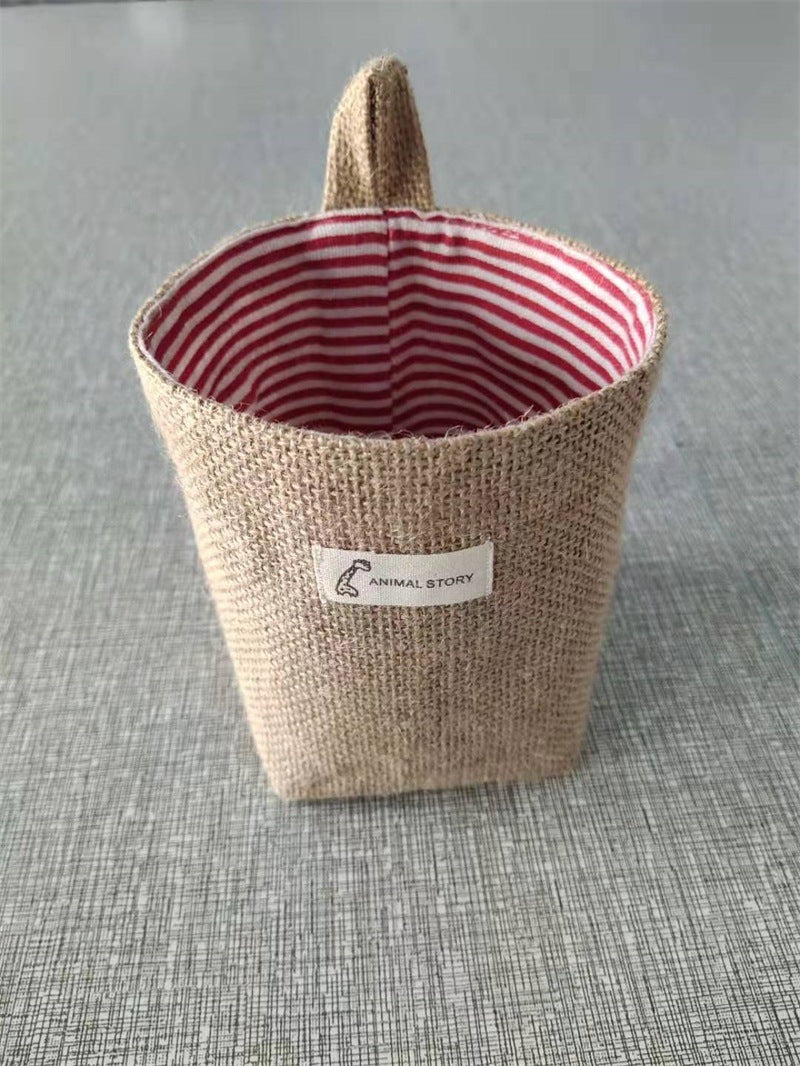 Wall-mounted Desktop Sundries Jute Storage Bag Bathroom S