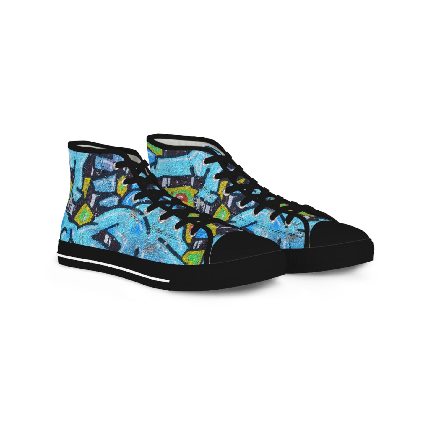 Blue Graffiti High-Top Sneakers — Urban Street Art Men's Shoes