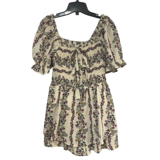 New Francescas Womens Size Medium Boho Cream Pink Floral Ruched Cottage Top