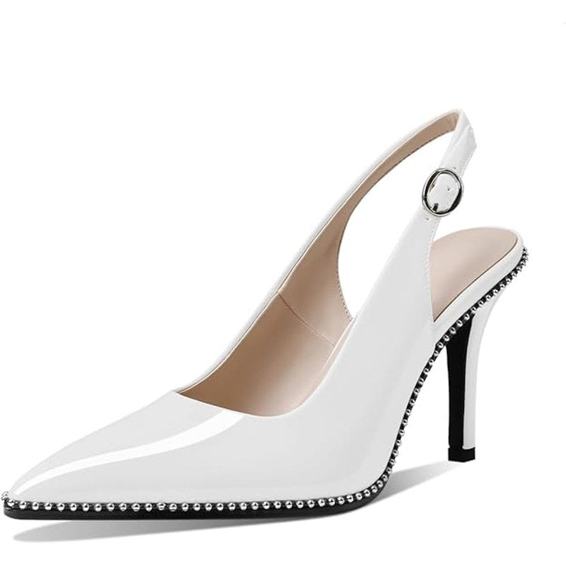 Zamikoo Womens Size 12 White 3.5" Heels Slingback Closed Pointed Toe Shoes