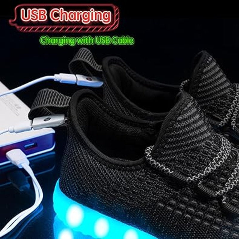 Mens Size 12 Black Mesh Rechargeable Light Up Halloween Lace Up Sneaker Shoes