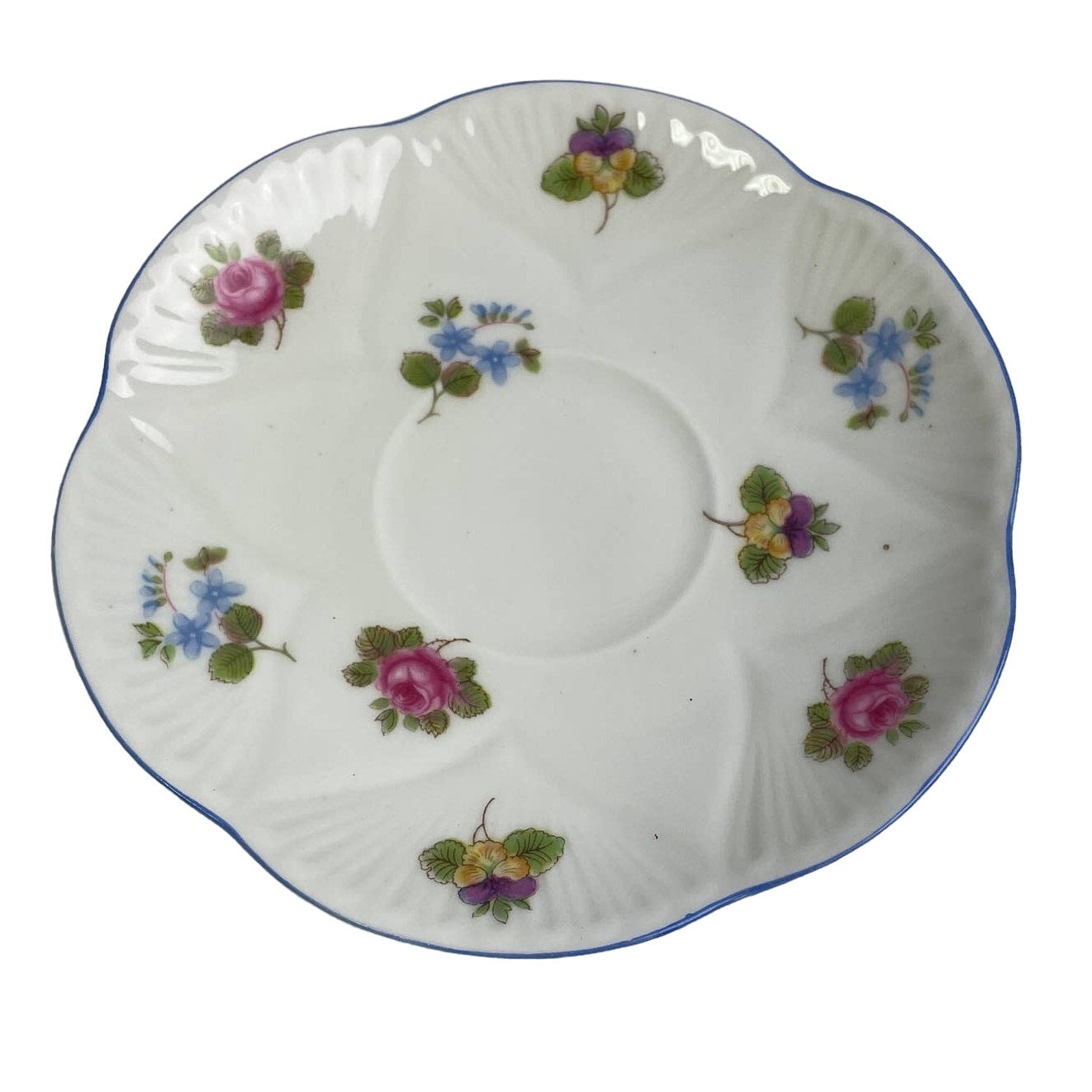 Vintage Shelley England Blue Trim Wildflowers Saucer Cup Fine Bone China Teacup